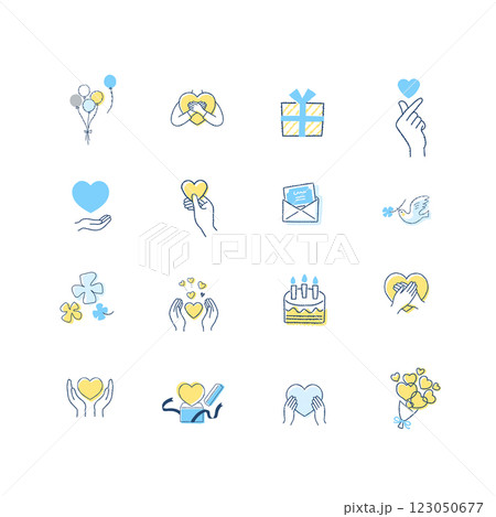 ハートやギフトのアイコンセット ハートやギフトのアイコンセット 123050677