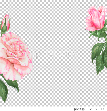 Delicate floral arrangement with pink roses and green leaves, cut out and isolated. Includes space for text, ideal for wedding stationery, invitations, Valentine s cards and creative branding projects Delicate floral arrangement with pink roses and green leaves, cut out and isolated. Includes space for text, ideal for wedding stationery, invitations, Valentine s cards and creative branding projects 123051114