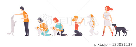 People with Dog of Different Breed Vector Set 123051137