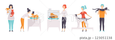 People with Cat and Dog of Different Breed Vector Set 123051138