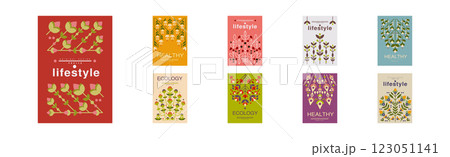 Healthy Ecology and Lifestyle Card Design Template with Flora Vector Set Healthy Ecology and Lifestyle Card Design Template with Flora Vector Set 123051141