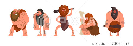 Stone Age Bearded Man Character with Barefoot Vector Set 123051158