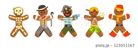 Funny Gingerbread Man Cookie in Different Costume Vector Set 123051167