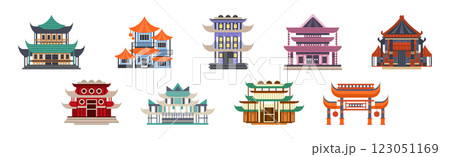 Chinese Pagoda Building and Temple in Traditional Style Vector Set 123051169