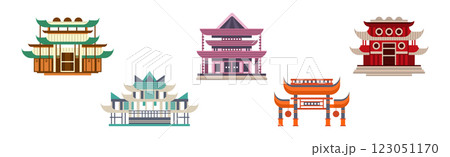 Chinese Pagoda Building and Temple in Traditional Style Vector Set 123051170