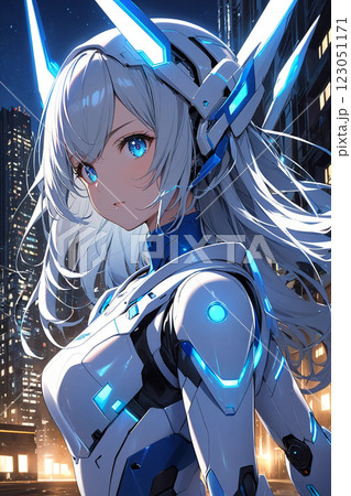 青い世界のロボットスーツ美少女 123051171