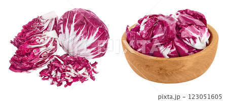 Fresh red radicchio salad in wooden bowl isolated on white background with full depth of field 123051605