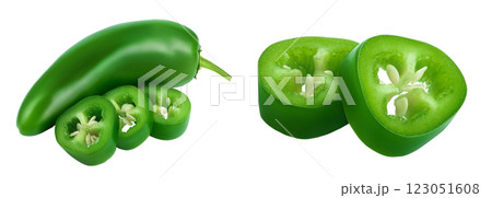 jalapeno peppers isolated on white background. Green chili pepper with  full depth of field. 123051608