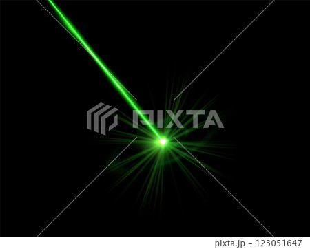 Laser beam effect. Vector illustration of green neon light line with glow and flash. 123051647