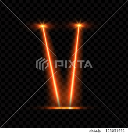 Laser beam. Vector orange neon double beams with flashes. Laser beam. Vector orange neon double beams with flashes. 123051661