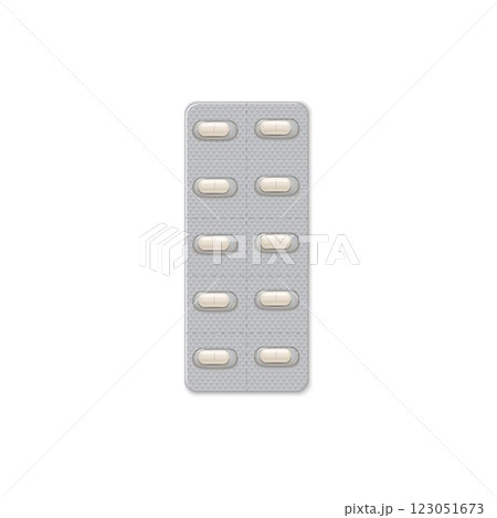 Blister of oblong pills. Realistic vector illustration of medicine packaging. 123051673