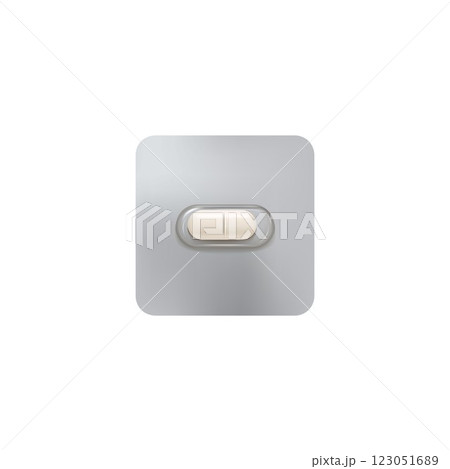 Vector illustration of oblong white tablet with individual packaging. 123051689