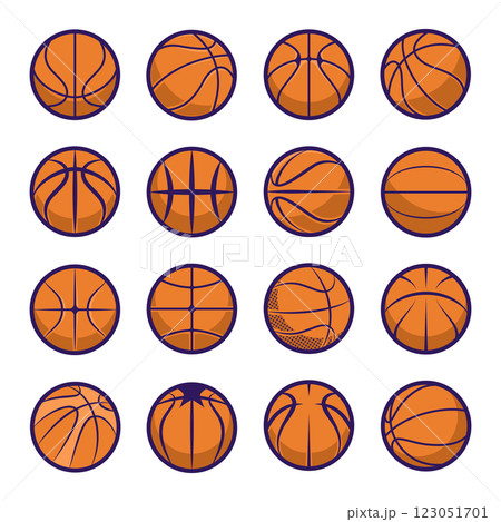 Basketball ball icons with various design styles and patterns Basketball ball icons with various design styles and patterns 123051701