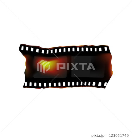 Illustration of a retro piece of photographic film with overexposed spots, distorted and textured. 123051749