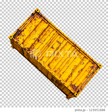 Yellow shipping container isolated on a transparent background. Cargo freight container with closed doors, industrial logistics and transportation. 123051886
