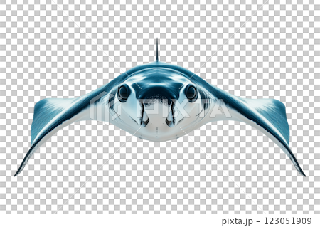 Blue manta ray isolated on a transparent background. Elegant marine creature with a smooth, streamlined body and elongated fins. 123051909