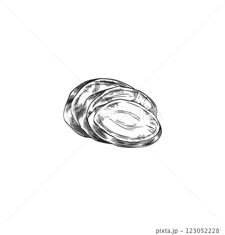 Turmeric root slices engraved sketch vector icon, hand drawn Curcuma spicy spice, chopped seasoning, ginger condiment Turmeric root slices engraved sketch vector icon, hand drawn Curcuma spicy spice, chopped seasoning, ginger condiment 123052228