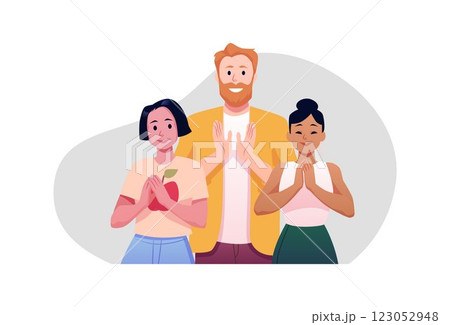 Applauding people, showing appreciation vector flat illustration, congratulation encouragement clapping hands gesture Applauding people, showing appreciation vector flat illustration, congratulation encouragement clapping hands gesture 123052948