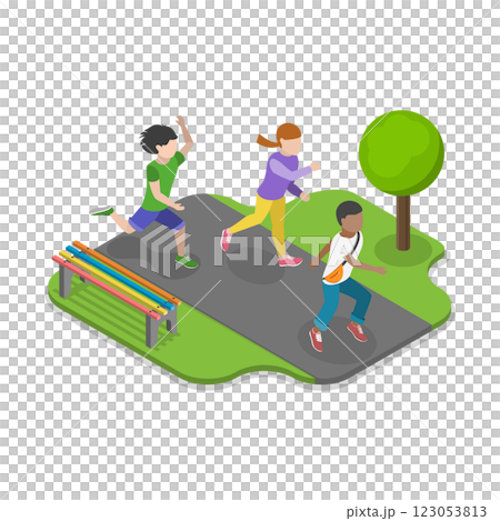 3D Isometric Flat Illustration of Children Playing Outside. Item 4 3D Isometric Flat Illustration of Children Playing Outside. Item 4 123053813