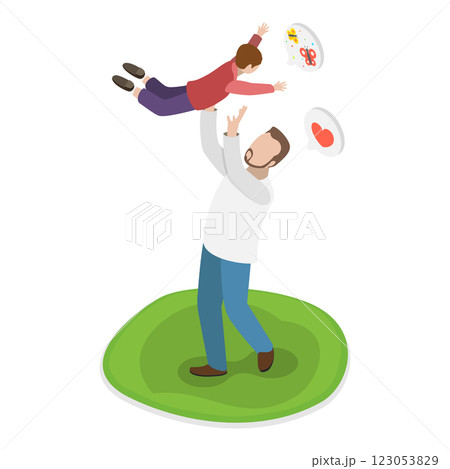 3D Isometric Flat  Illustration of Playing With Dad. Item 6 123053829
