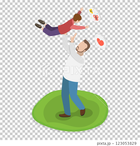 3D Isometric Flat  Illustration of Playing With Dad. Item 6 123053829
