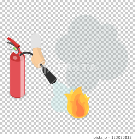 3D Isometric Flat Illustration of Fire Extinguisher Use Infographics. Item 1 3D Isometric Flat Illustration of Fire Extinguisher Use Infographics. Item 1 123053832