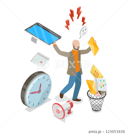 3D Isometric Flat  Illustration of Stress At Work. Item 1 123053838