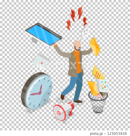 3D Isometric Flat  Illustration of Stress At Work. Item 1 123053838