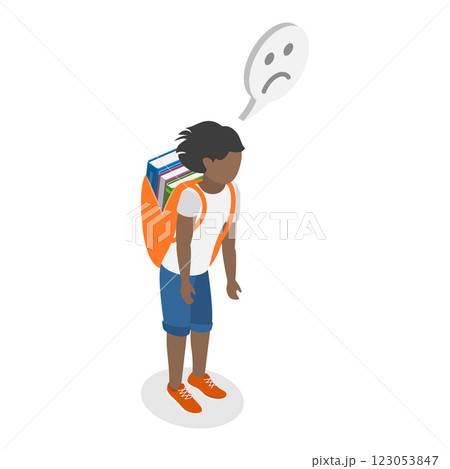 3D Isometric Flat  Illustration of Exhausted Schoolchildren. Item 3 123053847