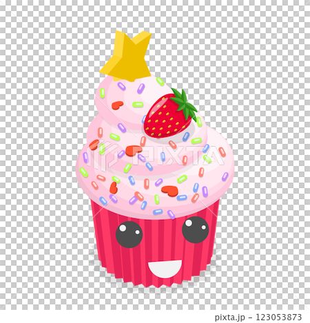 3D Isometric Flat  Set of Cute Kawaii Foods. Item 1 123053873