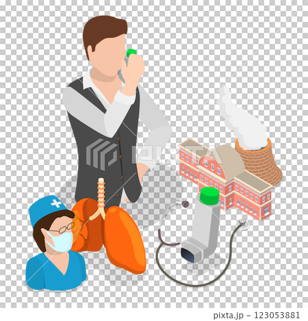 3D Isometric Flat Illustration of Bronchial Asthma. Item 1 3D Isometric Flat Illustration of Bronchial Asthma. Item 1 123053881