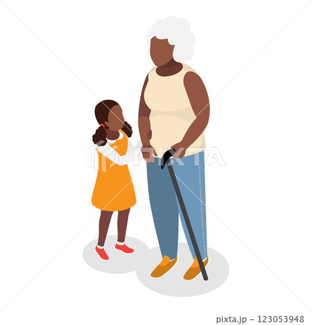 3D Isometric Flat  Illustration of Elderly People. Item 1 123053948