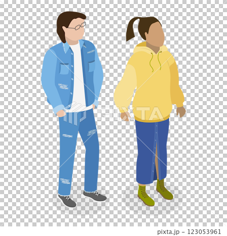 3D Isometric Flat Set of Fashionable Couples. Item 2 3D Isometric Flat Set of Fashionable Couples. Item 2 123053961
