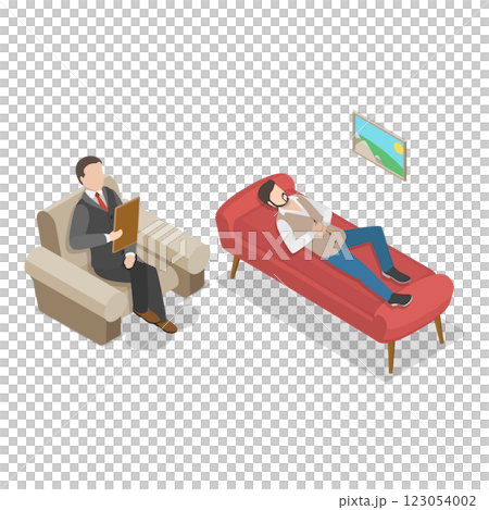 3D Isometric Flat  Set of Psychotherapy Session Scenes. Item 1 123054002