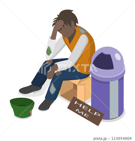 3D Isometric Flat Set of Homeless People. Item 6 3D Isometric Flat Set of Homeless People. Item 6 123054004