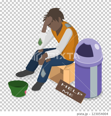 3D Isometric Flat  Set of Homeless People. Item 6 123054004