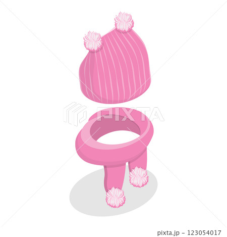 3D Isometric Flat  Set of Childish Knitted Accessories. Item 4 123054017