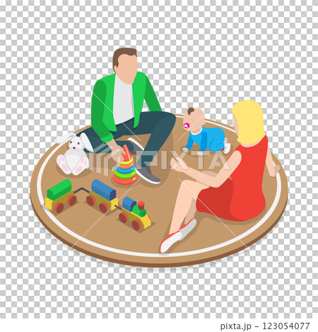 3D Isometric Flat  Illustration of Happy Family Set. Item 3 123054077