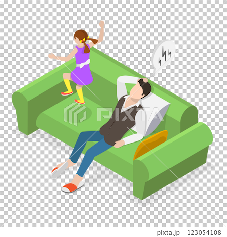 3D Isometric Flat Illustration of Depressed Tired Parents. Item 3 3D Isometric Flat Illustration of Depressed Tired Parents. Item 3 123054108