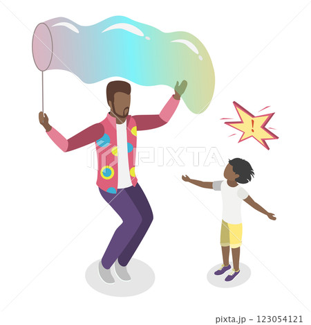 3D Isometric Flat  Set of Soap Bubble Show. Item 1 123054121