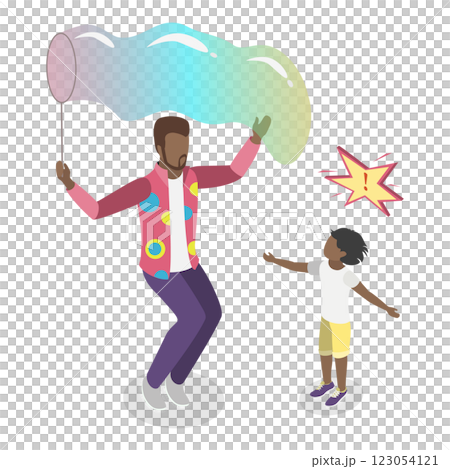 3D Isometric Flat  Set of Soap Bubble Show. Item 1 123054121