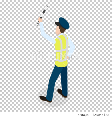 3D Isometric Flat  Set of Traffic Policeman Characters. Item 1 123054128