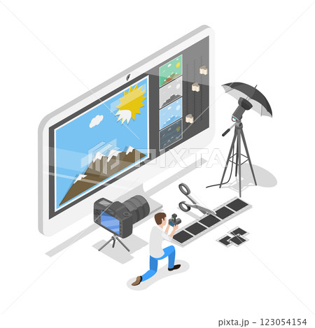 3D Isometric Flat  Illustration of Photographer. Item 3 123054154