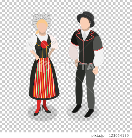 3D Isometric Flat Illustration of Europeans National Clothes. Item 3 3D Isometric Flat Illustration of Europeans National Clothes. Item 3 123054159