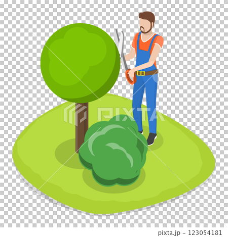 3D Isometric Flat  Illustration of Garden Landscape Worker. Item 3 123054181