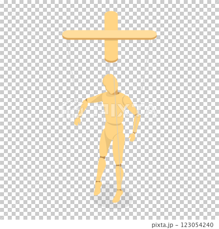 3D Isometric Flat  Set of Wooden Marionettes. Item 1 123054240