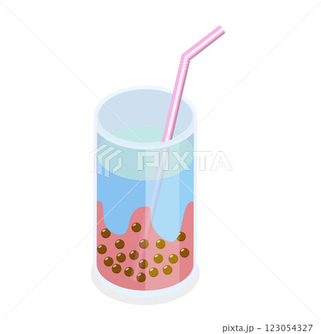 3D Isometric Flat  Set of Bubble Tea. Item 4 123054327