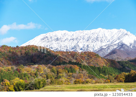 奥大山の紅葉と冠雪の大山 奥大山の紅葉と冠雪の大山 123054433