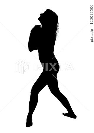 A striking silhouette of a woman boxing gracefully on a white background A striking silhouette of a woman boxing gracefully on a white background 123055500