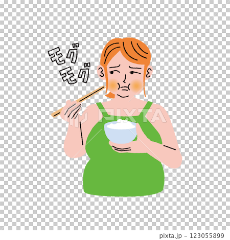 A woman eating white rice with disgust 123055899
